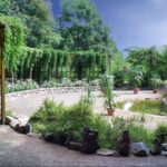 Kurcamping Harz Idyllischer Garten mit kleinem Teich auf dem Campingplatz 150x150