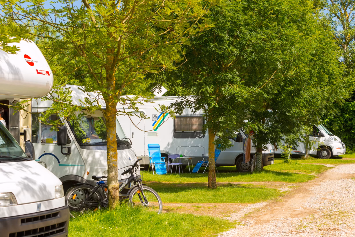 Camping Suedstrand Stellplaetze im Schatten unter Baeumen auf dem Campingplatz 1224x816