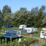Campingplatz Flueggerteich Stellplaetze umrandet von Baeumen auf dem Campingplatz auf Fehmarn 150x150