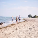 Ostsee Freizeitpark Booknis Gaeste von dem Campingplatz spazieren mit dem Hund an der Ostseekueste 150x150